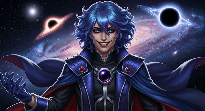 Galactic Anti-Hero with Blue Purple Hair and Sadistic Smile Galactic Anti-Hero with Blue Purple Hair and Sadistic Smile