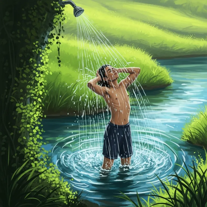 Refreshing Nature Shower Artwork - Vibrant Green & Cool Blue Tones