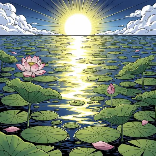 Summer Solstice Lotus Leaves Illustration
