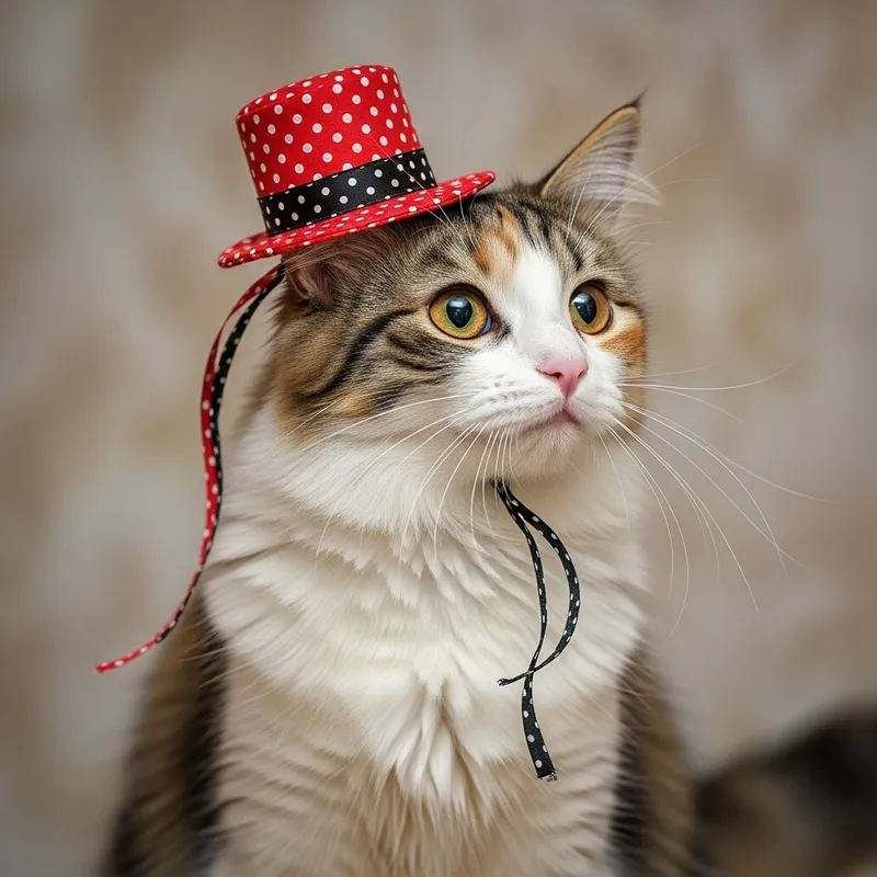 Charming Calico Cat in Mini Top Hat