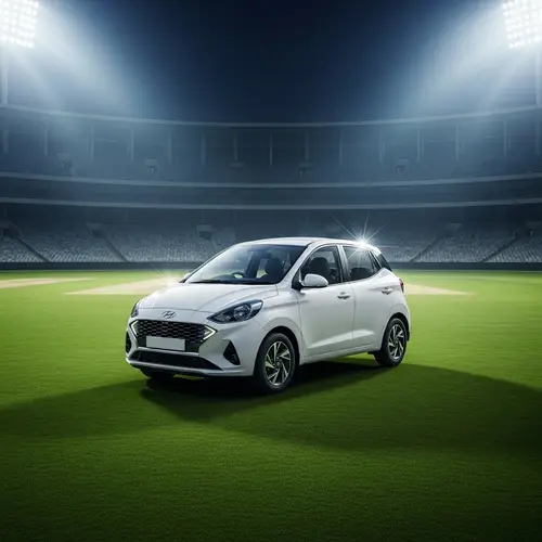 White Hyundai Aura Car in Cricket Stadium | Stunning Scene