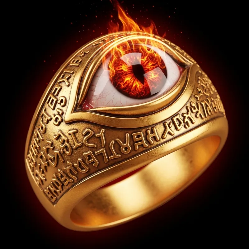 Enchanted Golden Ring with Flaming Eye | Mystical Power
