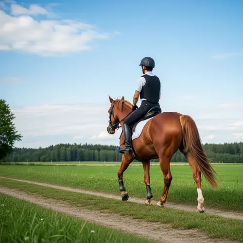 Serene Countryside Horse Riding | Asian Male on Stunning Brown Horse