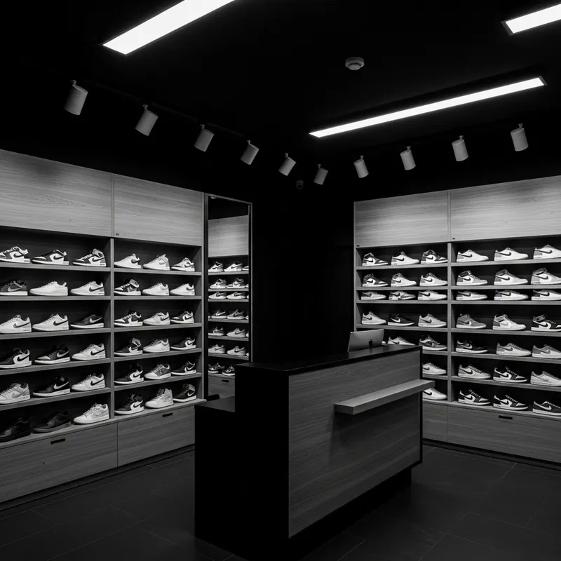 Black and White Sneaker Shop Interior: Modern Design