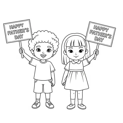 Father's Day Coloring Page with Boy and Girl