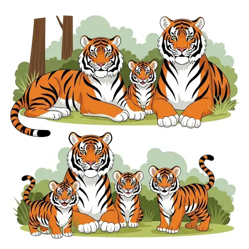 Delightful Tiger Family Illustration | Vector Art