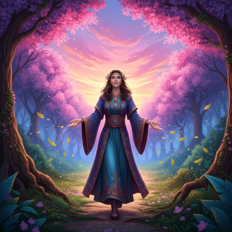 Enchanted Forest Magic Girl | Sparkling Path & Radiant Smile