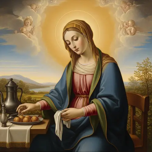 Serene Religious Figure in Traditional Painting Style