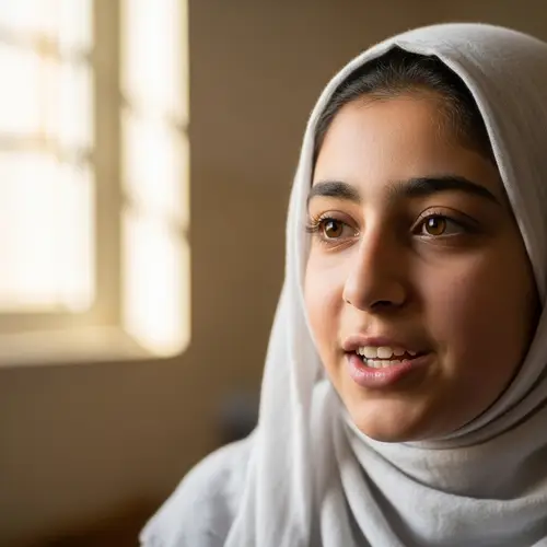 Middle-Eastern Girl Speaking in Hijab - Authentic Portrait