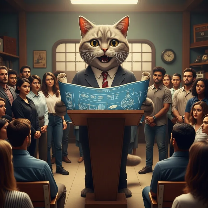 Retro Cat Engaging Audience with Insightful AI Talk