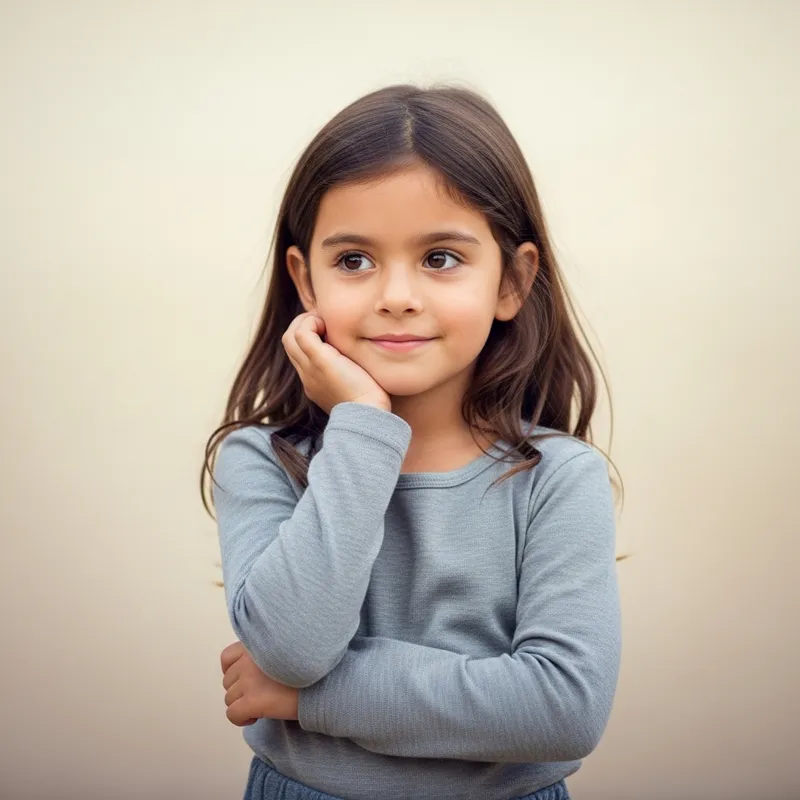 Tranquil Hispanic Girl | Soft Smile, Curious Brown Eyes