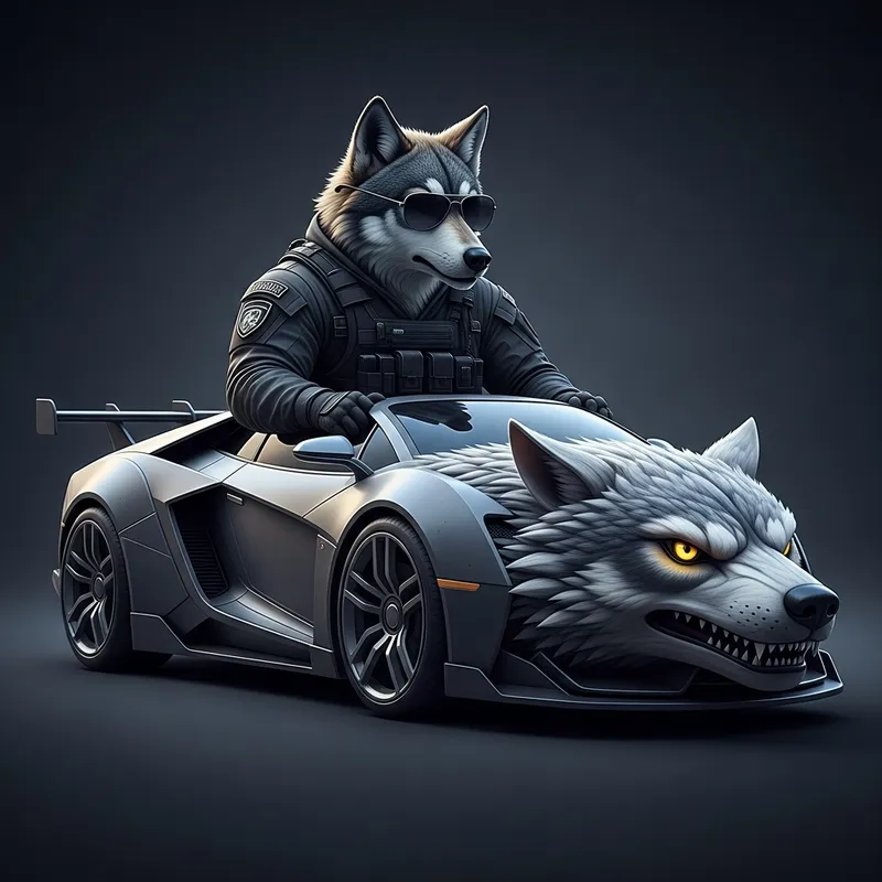 Special Forces Wolf with Shades in Luxury Car
