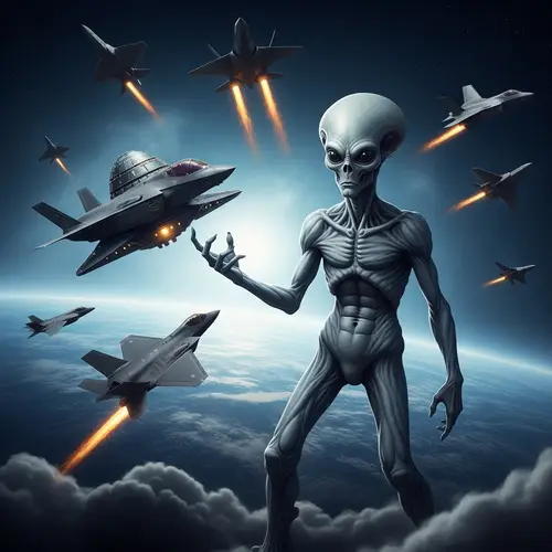 Alien Invasion: David Statue-like Being Attacked by F-35 Fighter Jets