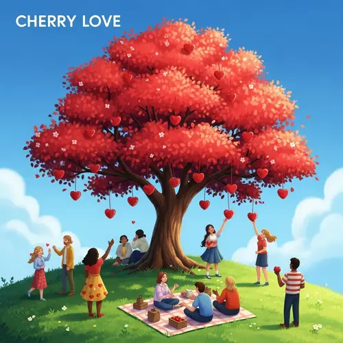 Cherry Love: Vibrant Cherry Tree Picnic Celebration