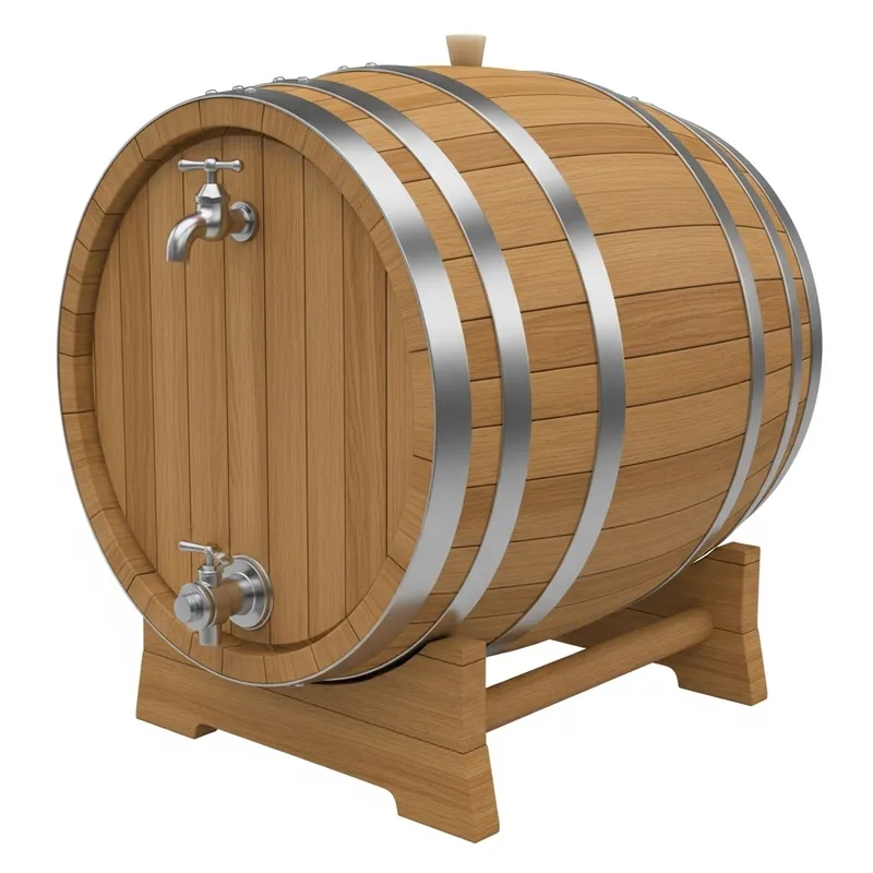 Realistic 500-Liter Oak Barrel with Rotating Base and Steel Water Faucet