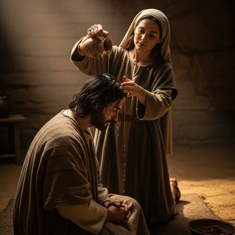 Ancient Israel Woman Anoints Man with Oil Ancient Israel Woman Anoints Man with Oil