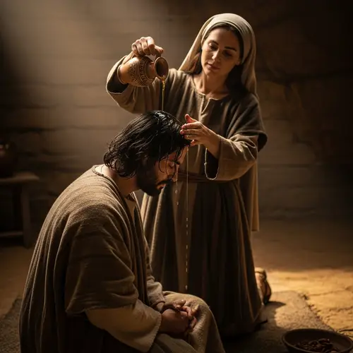 Ancient Israel Woman Anoints Jesus with Oil