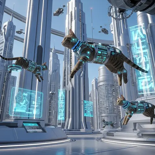Futuristic Cats with Cybernetic Enhancements | Advanced Hover Technology