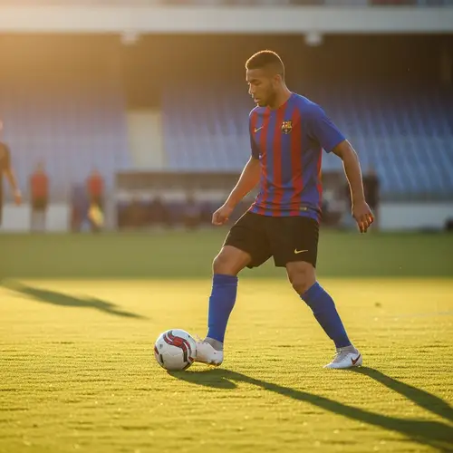 Professional Soccer Player Dribbling on Grass Field