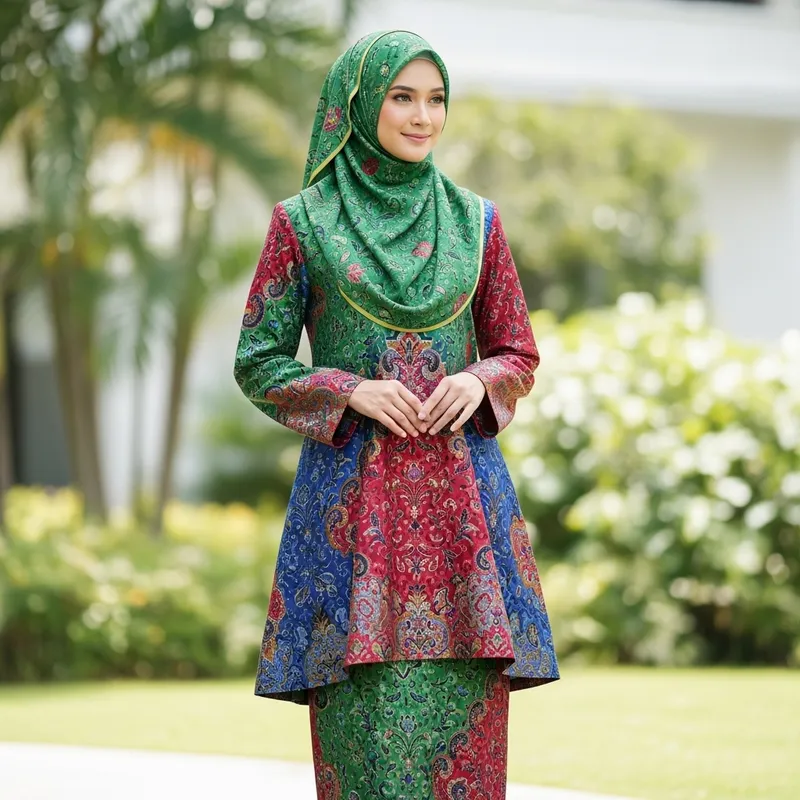 Malay Woman in Hijab Wearing Baju Kurung - Malaysian Traditional Dress