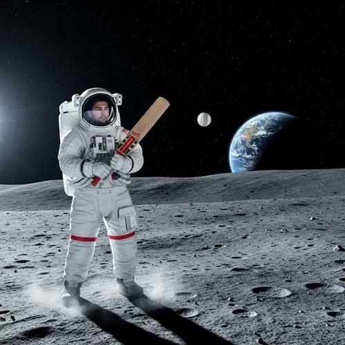 Moon Cricket: South Asian Astronaut Playing Cricket in Zero Gravity