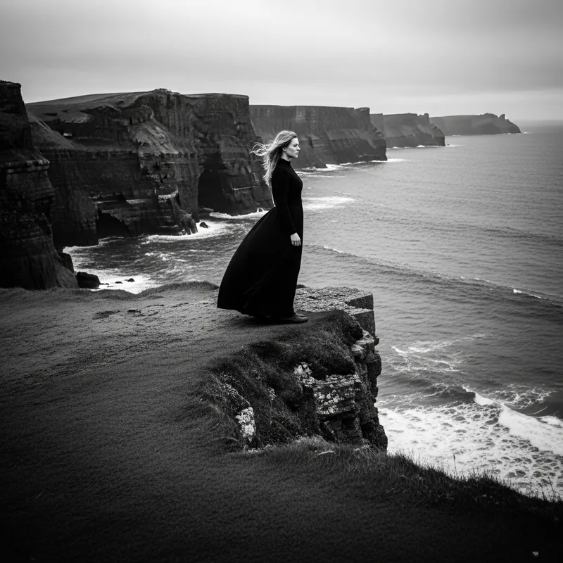 Defiant Figure on Cliff: A Gothic Moment