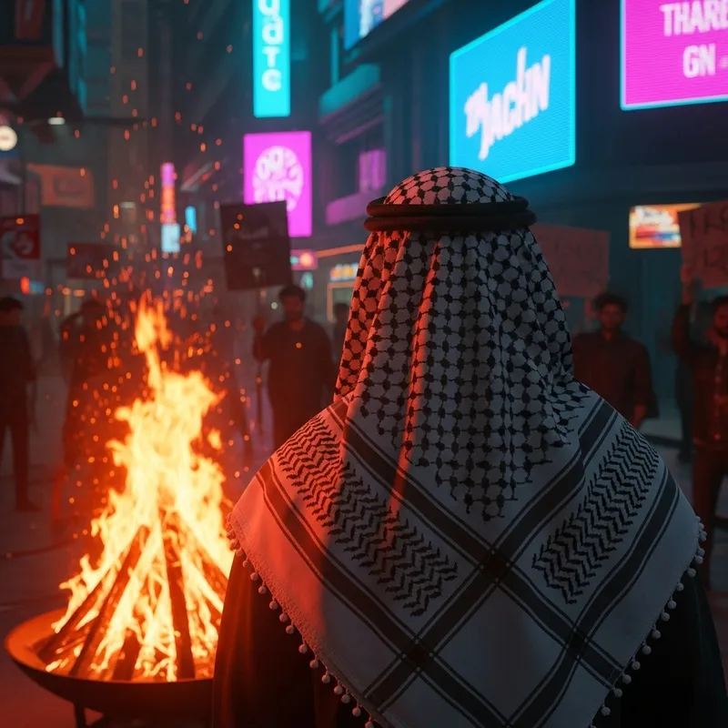 Cyberpunk Keffiye Street Protest with Neon Colors