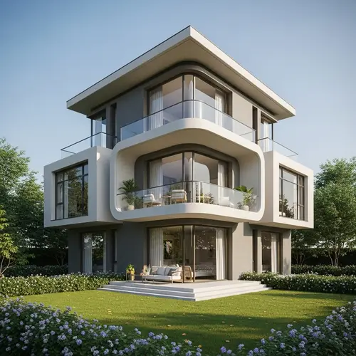 Innovative 3-Story Cube-Shaped Residence with Round Corners