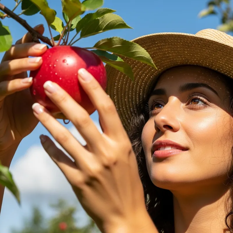 Handpicking Fresh Fruit with a Smiling Woman