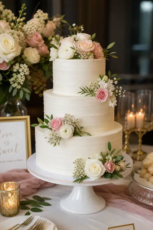 Elegant Three-Tier White Wedding Cake Ideas