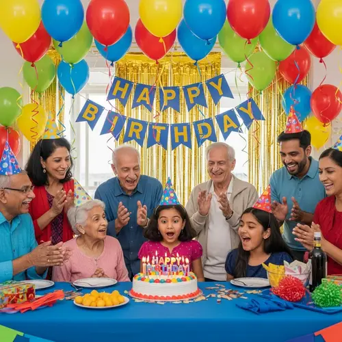 Colorful Birthday Celebration with Happy Birthday Cake