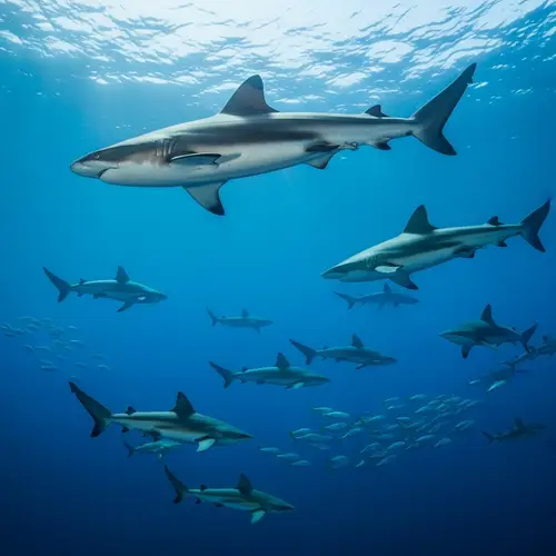 Diverse Shark Species Swimming in the Deep Blue Sea