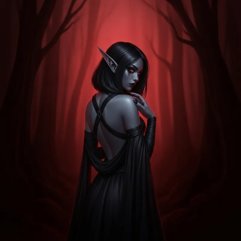 Dark Skinned Elf in Gothic Fantasy Artwork | Mysterious Pose