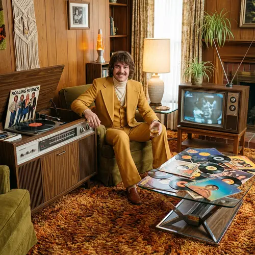 Stylish 70s Living Room Vibe with Vintage Accessories