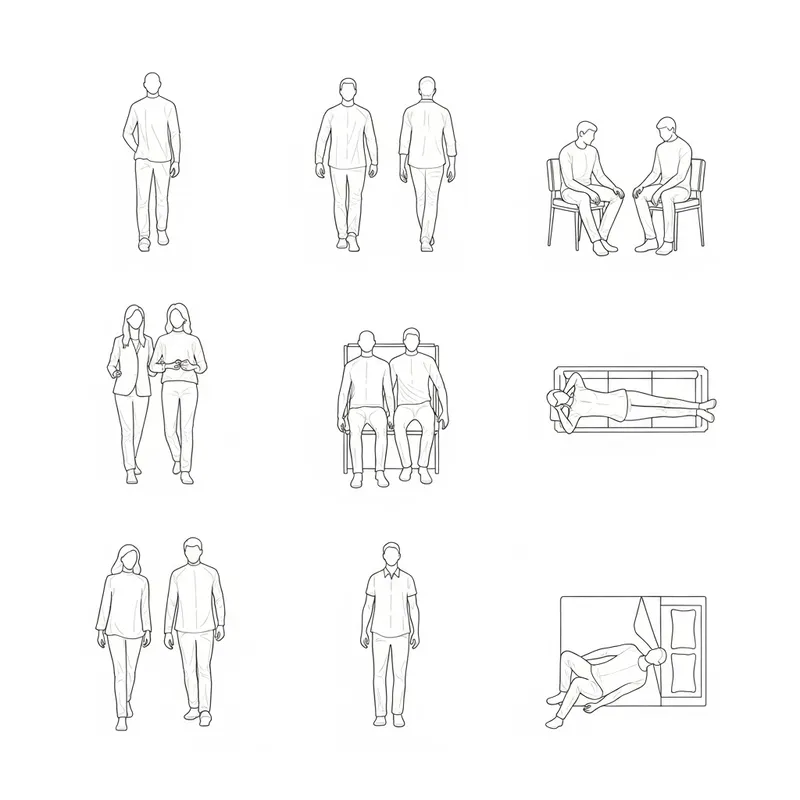 Human Figure Outlines in Architectural Blueprints