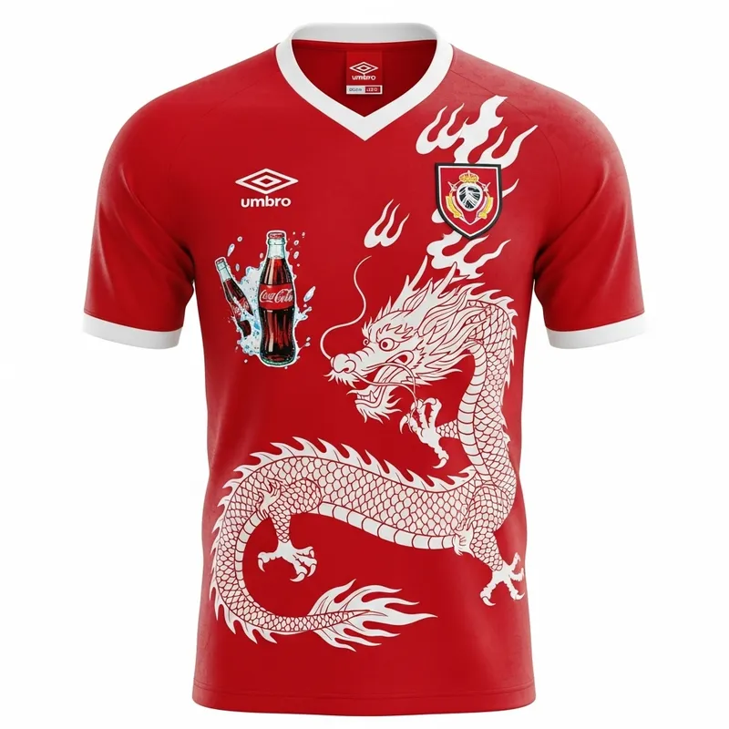 Vivid Red Wrexham FC Kit with Dragon and Coca Cola Artwork