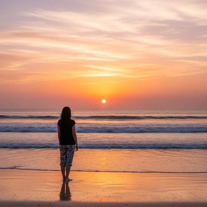 Serene Sunset View on a Sandy Beach | Tranquility & Calmness