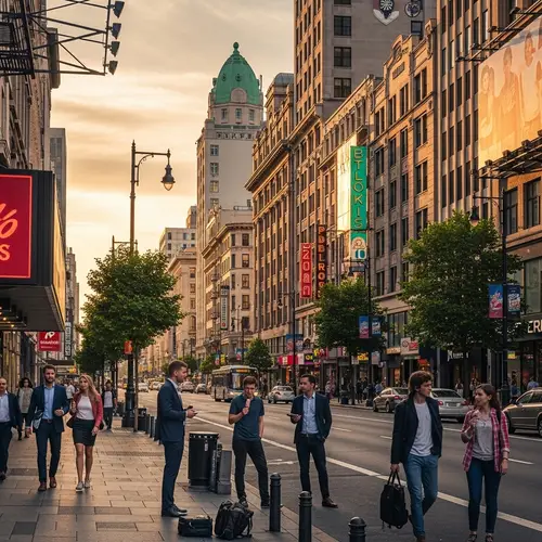 Vibrant City Streetscape | Modern designs & historical aesthetics