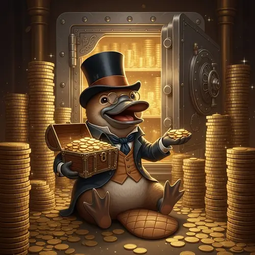 Wealthy Platypus amidst Coins - Jovial Spectacled Character