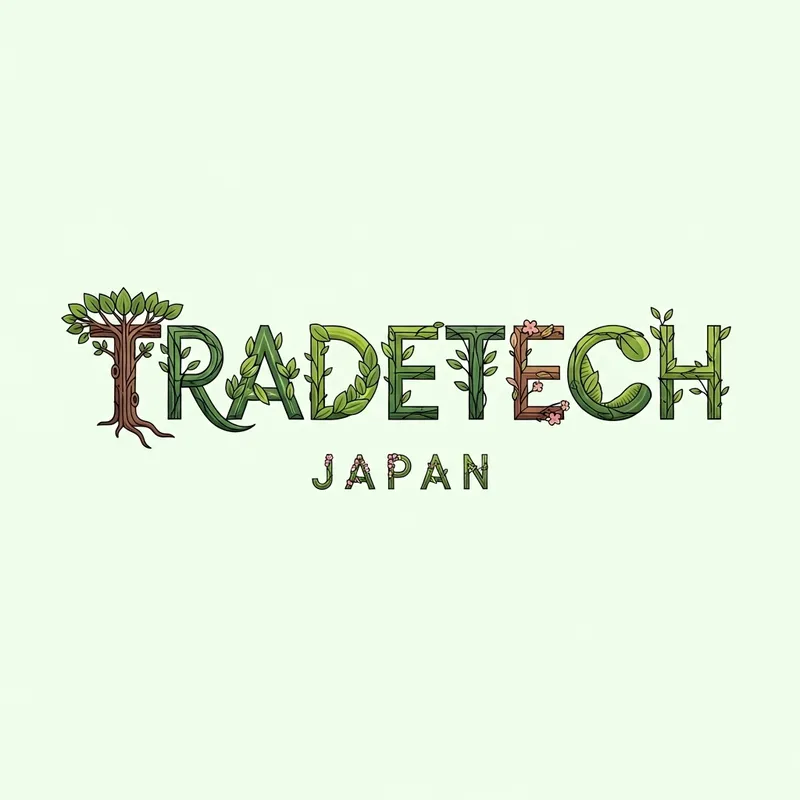 TRADETECH JAPAN Lettering Logo Design with Nature Elements