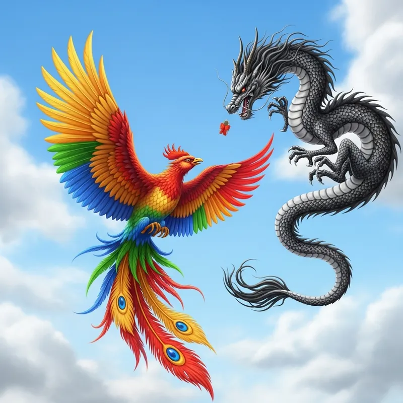 Harmony of Vibrant Phoenix and Majestic Dragon