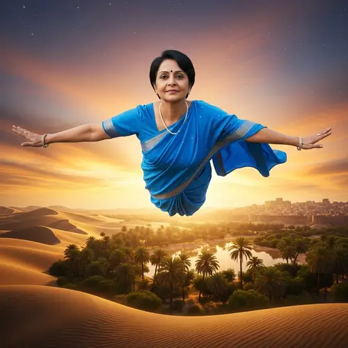 Sheikh Hasina Soars Above a Golden Dawn Landscape