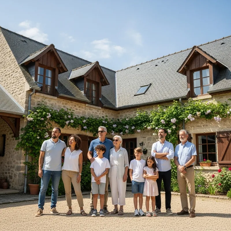 Family Reflecting in the Courtyard of Their Country Home