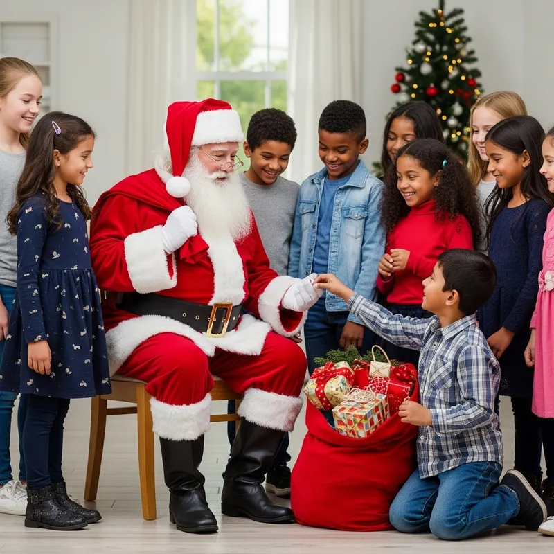 Santa Claus Interacts with Joyful Children