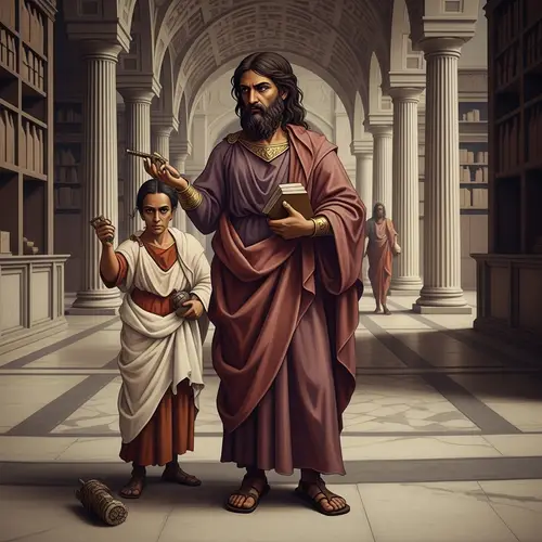 South Asian Woman as Greek Philosopher | Ancient Library