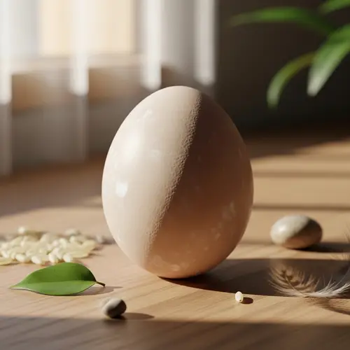 Pristine Egg on Wooden Surface | Warm Hues & Soft Shadows