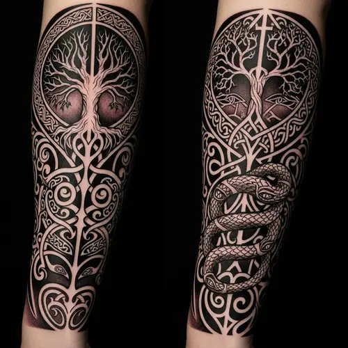 Norse Viking and Maori Art Tattoo Design for Forearm