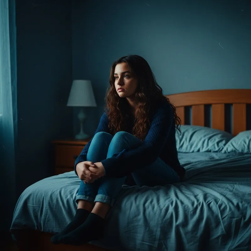 Moody and Introspective Teenage Girl in Bedroom - Emotional Portrait