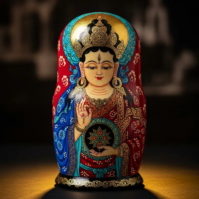 Hand-Painted Matryoshka Doll Inspired by Buddhist Deity