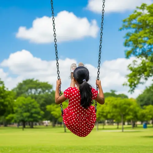 Gleeful South Asian Girl Swinging in Park
